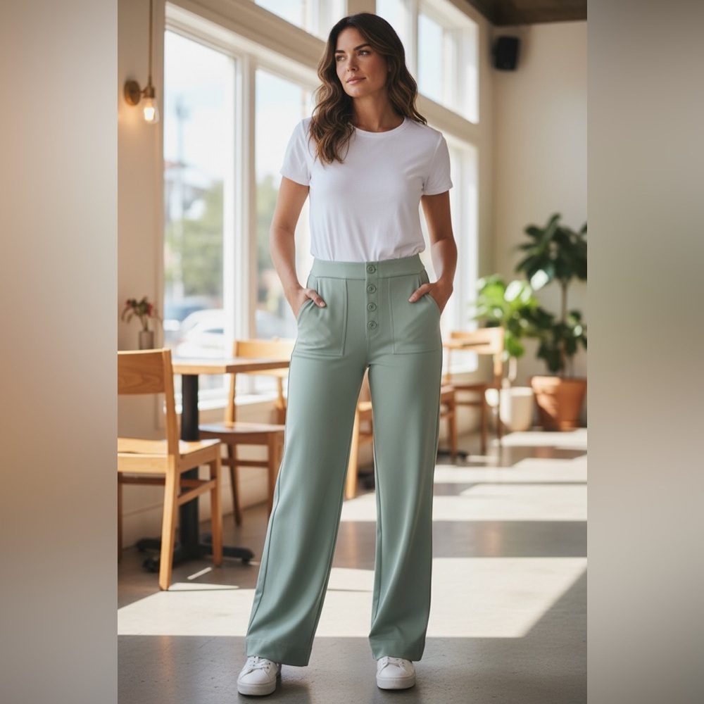 Halara High Waisted Wide Leg Pants Green Stretch Athleisure Women’s Large